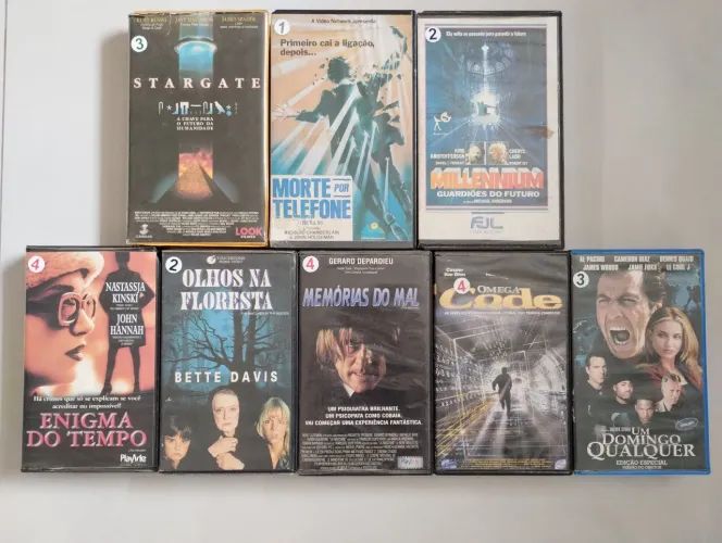 Lote Fitas VHS 8 Filmes Antigos Stargate Ação Ler Anúncio VHS com Mofo Bette Davis anos 80