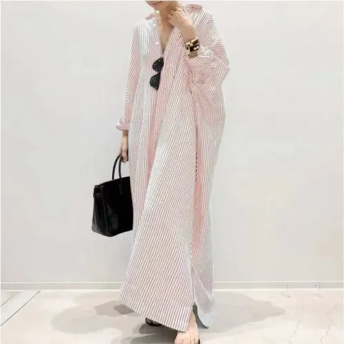 Vestido Camisa Feminino Listrado Rosa