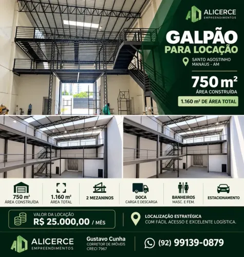 ALUGO GALPÃO COM 750 M2 NO ST AGOSTINHO