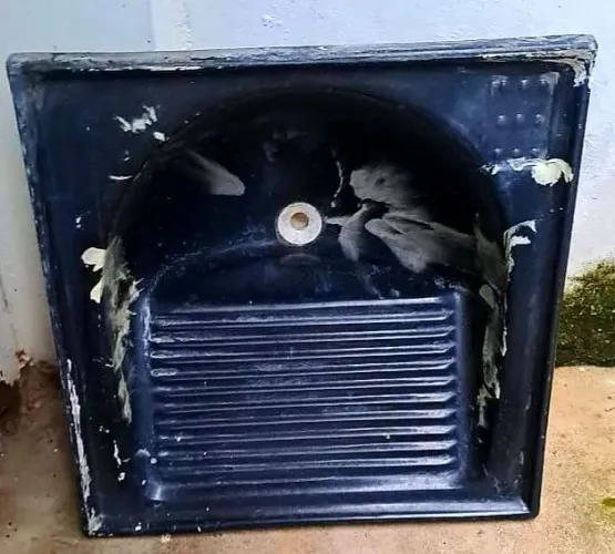 Tanque Redondo 60x60 Mármore Sintético Preto Lavanderia