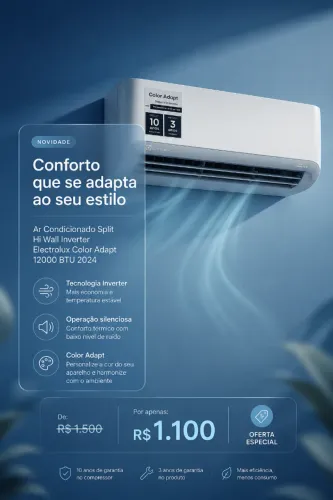 Ar Condicionado Split Hi Wall Inverter Electrolux Color Adapt 12000 BTU 2024