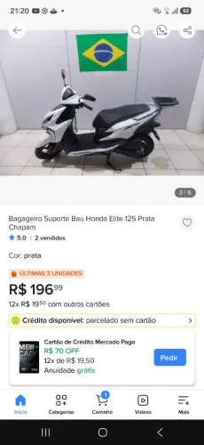 Suporte pra baú honda elite 2019