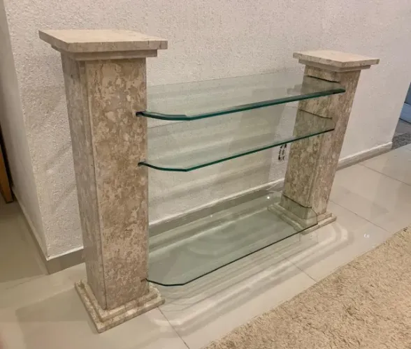 Rack de mármore bege bahia travertino com 3 prateleiras em vidro (ler descrição)