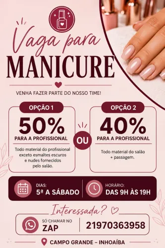 Vaga pra manicure - Campo Grande/ Inhoaíba 