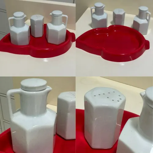 GALHETEIRO/PORTA TEMPERO PORCELANA BRANCA- 4 PEÇAS