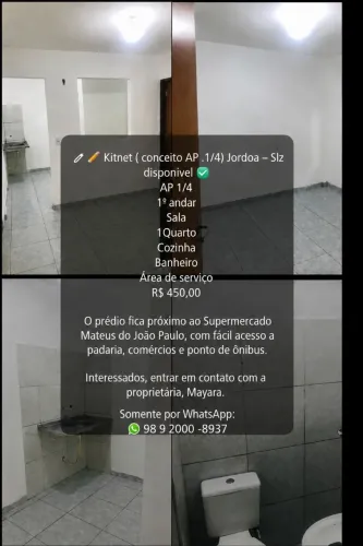Aluga-se Kitnet no Jordão Próximo ao Mateus do João Paulo