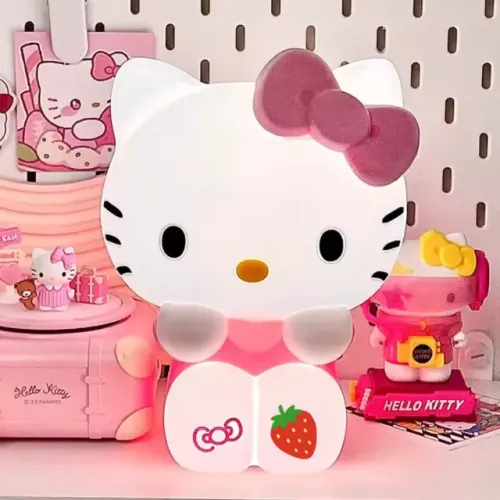 Luminária Hello Kitty Kawaii Silicone LED | 7,5cm | Pilha LR41 Inclusa | Luz Noturna Fofa