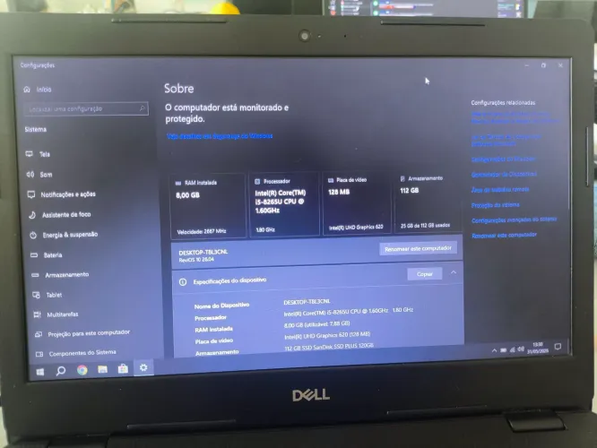 Dell i5 8 geração 8g de ram SSD de 120g