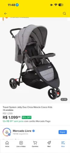 Carrinho de bebê- Travel System Jetty Duo Cinza Mescla Cosco Kids