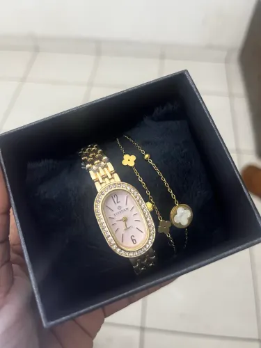 Kit relógio feminino + pulseira em aço inoxidável