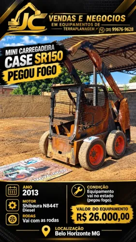 Mini Carregadeira Case SR150 o equipamento pegou fogo