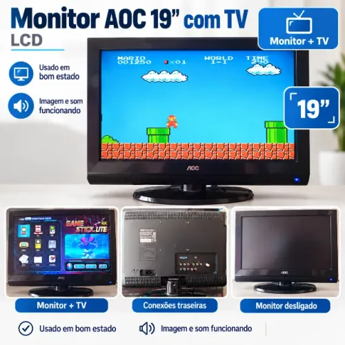 Monitor TV AOC 19 polegadas LCD com Controle Remoto