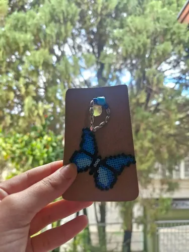 Chaveiro Borboleta Azul - Hama Beads PixelArt