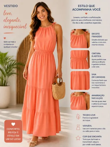 Vestido Liso Salmão em viscose