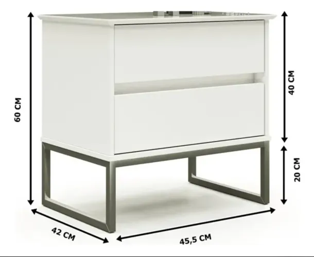Mesa de cabeceira off white com 2 gavetas