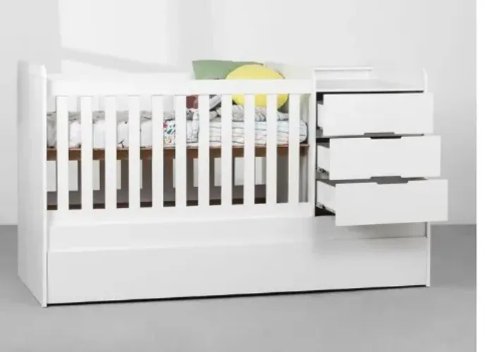 Berço 4 em 1 ZAPA Branco Fosco + Colchão D23 Bicama | Estado de Novo