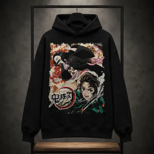 Moletom preto Demon Slayer Kimetsu no Yaiba