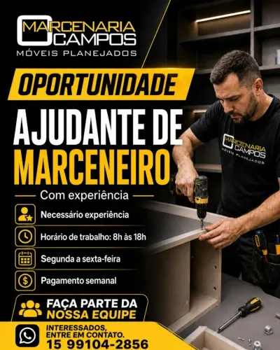 Ajudante de Marcenaria e Montador de Planejados com experiencia