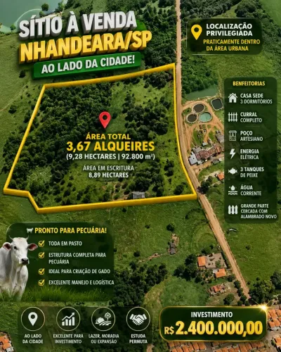 SÍTIO À VENDA EM NHANDEARA/SP PRONTO PARA PECUÁRIA