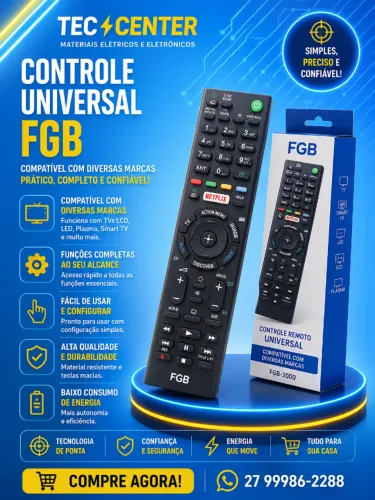 Controle Remoto Universal FGB-2000 para TV Smart LED LCD