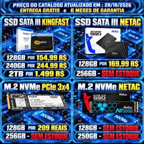 SSD 128GB 240GB 256GB 2TB SATA III e M.2 NVMe KingFast Netac - Garantia 6 Meses