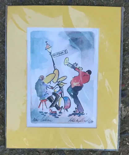 Quadro Aquarela Jazz Nova Orleans - Bourbon St - Knut Engelhardt (1999)