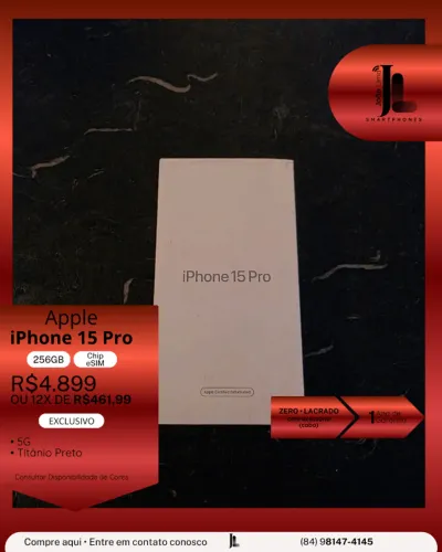 IPHONE 15 PRO, 5G, 256GB, CHIP ESIM, LACRADO, EXCLUSIVO!