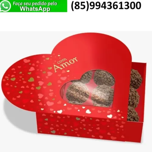 CAIXA CORACAO 9 DOCES GAVETA C/VISOR AMOR CLASSICO C/10 12X12X4CM 