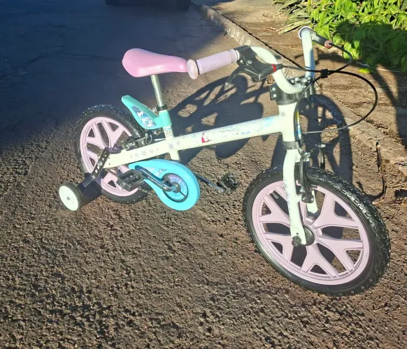 Bicicleta infantil feminina aro 16 com rodinhas revisada pouco uso.
