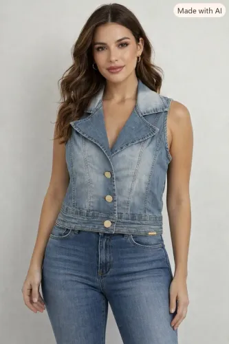 Colete jeans feminino tam M botões dourados da Jeans.com