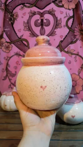 biscoiteira pote potiche cerâmica artesanal rosa coração louça cozinha jantar bule sopeira