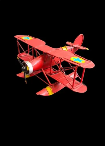 Miniatura Hidroavião Biplano Retrô Decorativo Em Metal de Pintura Vintage