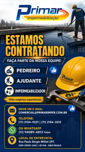 Primar Impermeabilização - Vagas para Ajudante, Pedreiro e Impermeabilizador