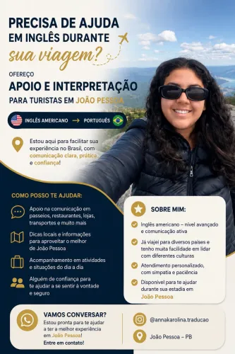 Apoio em Inglês para Turistas em João Pessoa | Interpretação PT ? EN