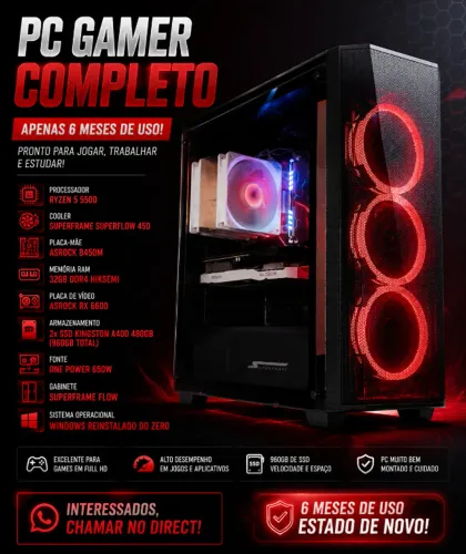 PC GAMER COMPLETO - APENAS 6 MESES DE USO!