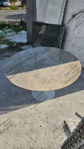 Fabricamos base saarinen tulipa com tampo redondo 120cm quartzo taj mahal