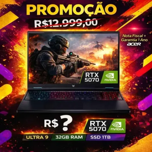 Notebook gamer Predator Ultra 9 275HX RTX 5070 32 ddr5 Lacrado