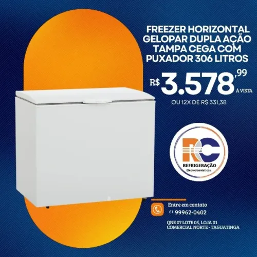 FREEZER HORIZONTAL GELOPAR 220V DUPLA AÇÃO TAMPA CEGA COM PUXADOR 306 LITROS