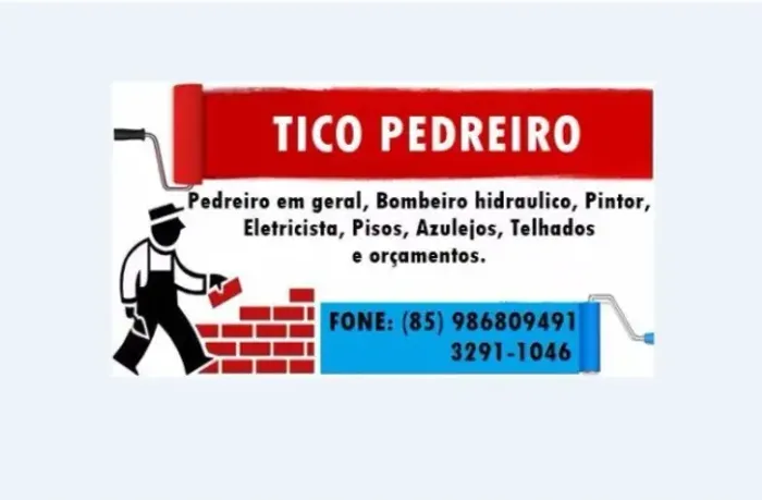Pedreiro em geral, Encanador, Pintor, Eletricista, Pisos, Azulejos, Telhados e Orçamentos.