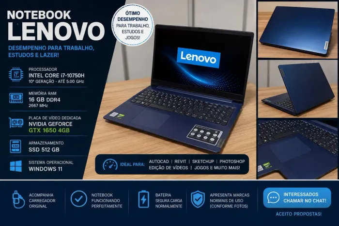 Notebook Gamer Lenovo IdeaPad Gaming 3i - i7, 16GB RAM, GTX 1650