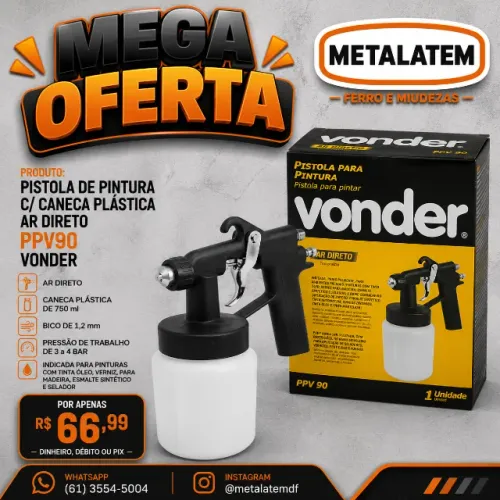Pistola para Pintura com Caneca Plástica Ar Direto PPV 90 Vonder