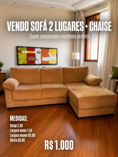Sofá em Veludo com Chaise.
