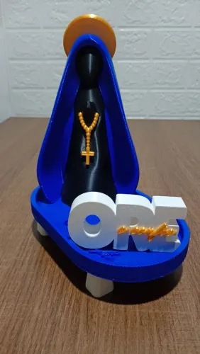 KIT Miniatura NSa Senhora Aparecida + Porta Terço + Letreiro Ore e Confie