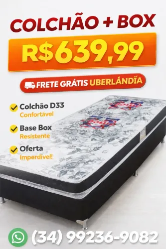 ? Colchão D33 + Base Box - Conforto Garantido por R$ 639,99 | Frete Grátis em Uberlândia