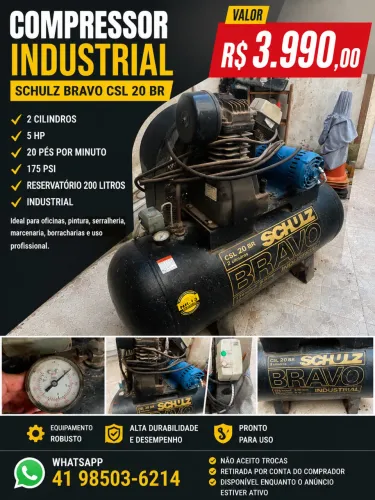 Compressor Industrial Schulz Bravo 200 Litros 5HP 20 Pés 