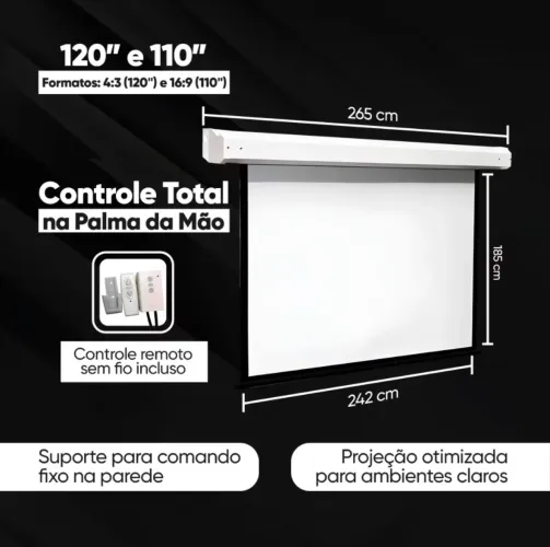 Tela de Projeção Retrátil 120? Com Controle Remoto