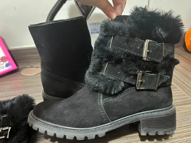 bota schutz couro natural cano médio 35