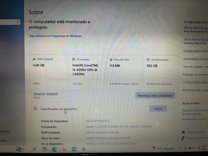 Notebook Lenovo 4GB RAM e HD 1000GB