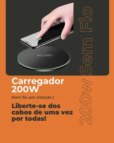 Carregador por indução 200W Apple Samsung Xiaomi sem fio