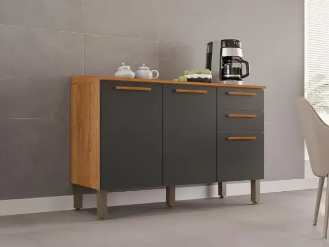 Balcão New Valência 1.20m Cinamomo/Grafite Até 12x - Frete Grátis